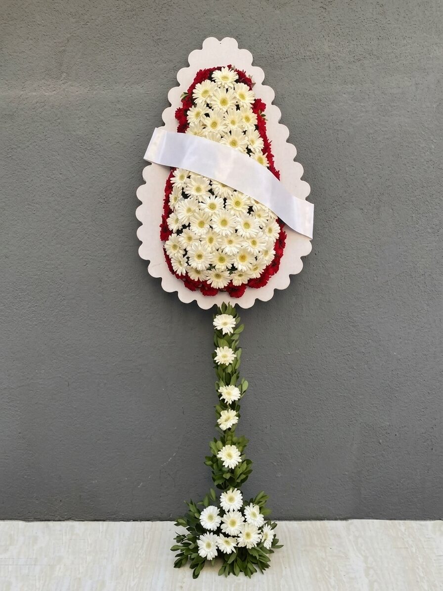 Kırmızı Beyaz Gerbera Ayaklı Sepet